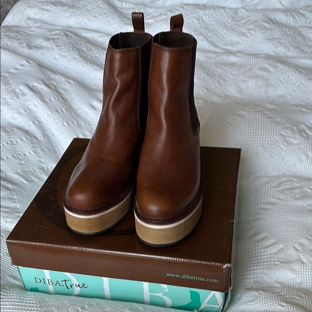 Diba True Cognac She Nah Leather Platform Ankle Boots